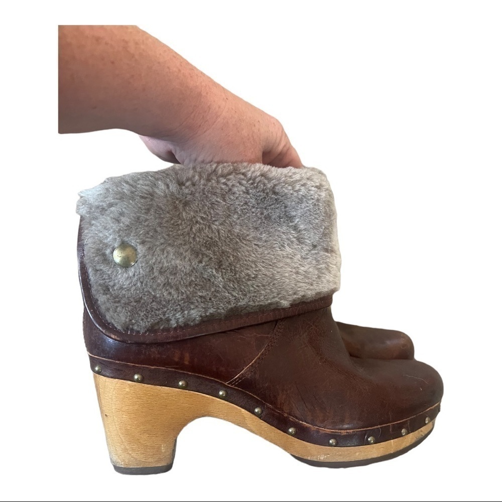 UGG lynnea brown leather Sherpa lined boots size 7 - Picture 4 of 10